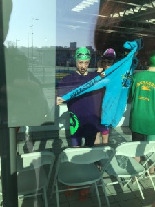 Showing off her new swimming top